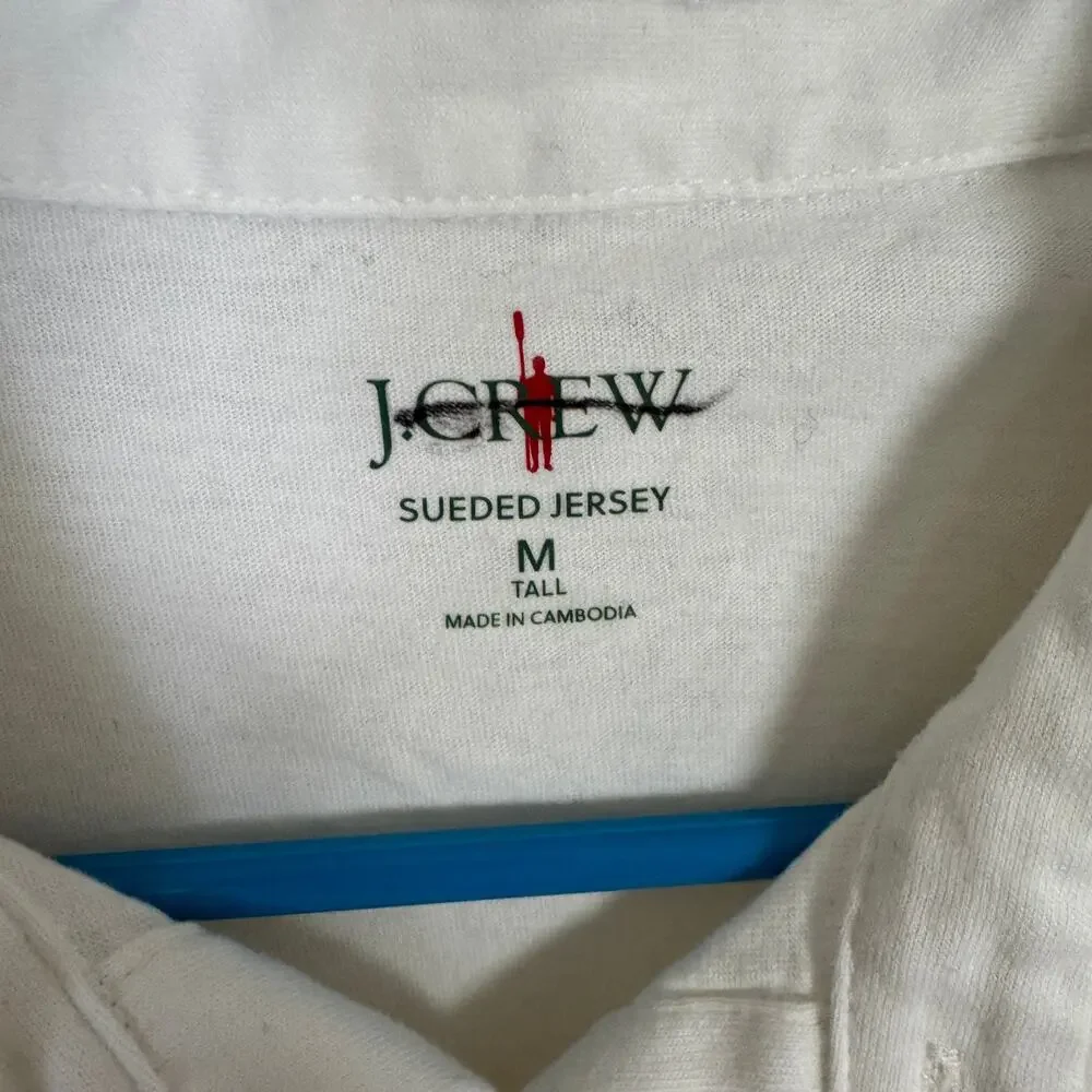 J.Crew Sueded Cotton Polo Shirt Mens M Tall Off White Short Sleeve Classic Fit